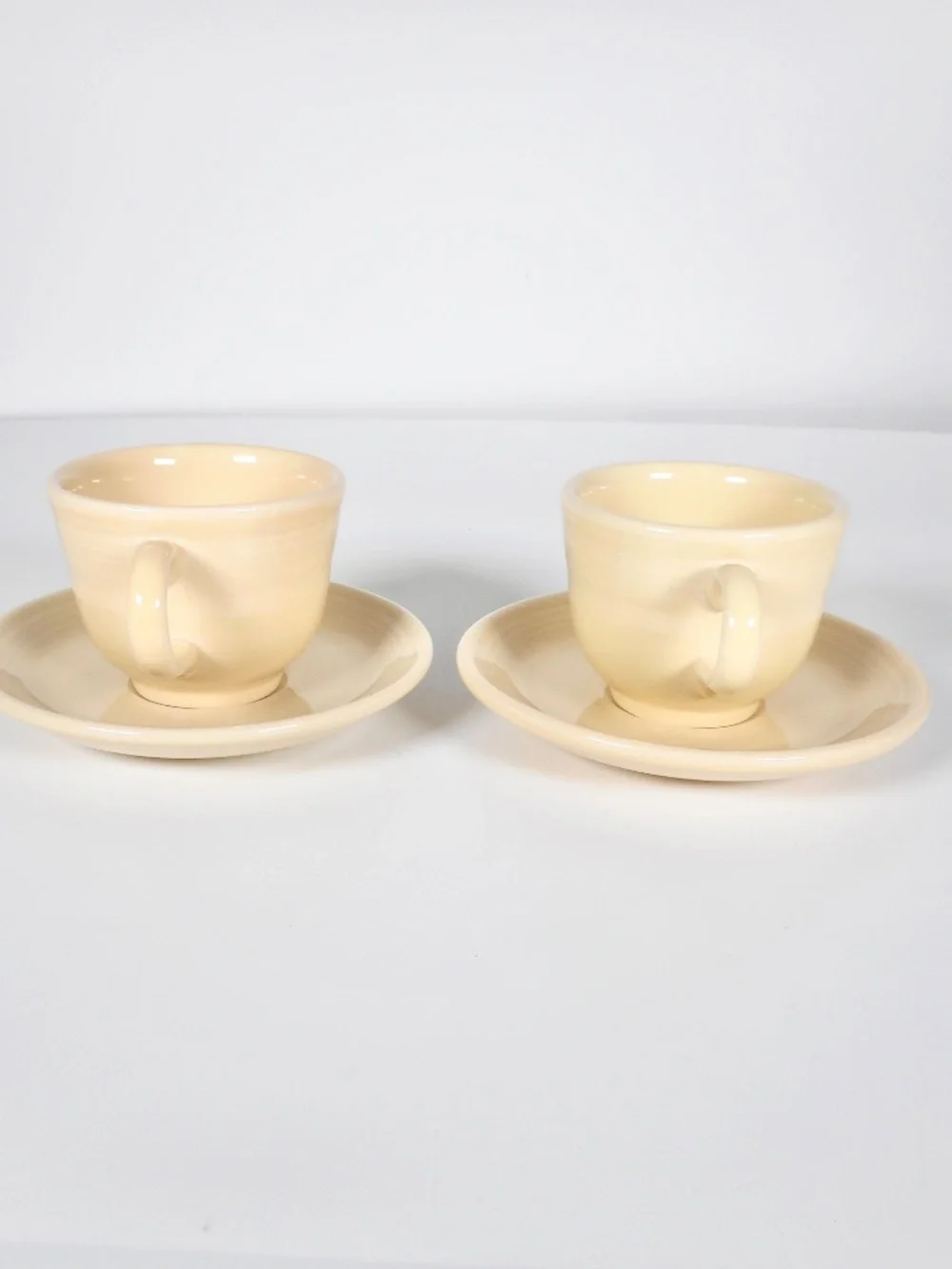 2 Fiesta Ware Homer Laughlin USA Pale Yellow Cup & Saucer Set Coffee Tea